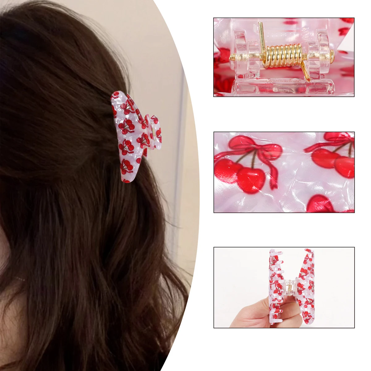 1PC Cute Cherry Strawberry Hair Clip, Sweet Girl Style Hairpin for Bun on the Back of the Head, Shark Clip Hair Accessory