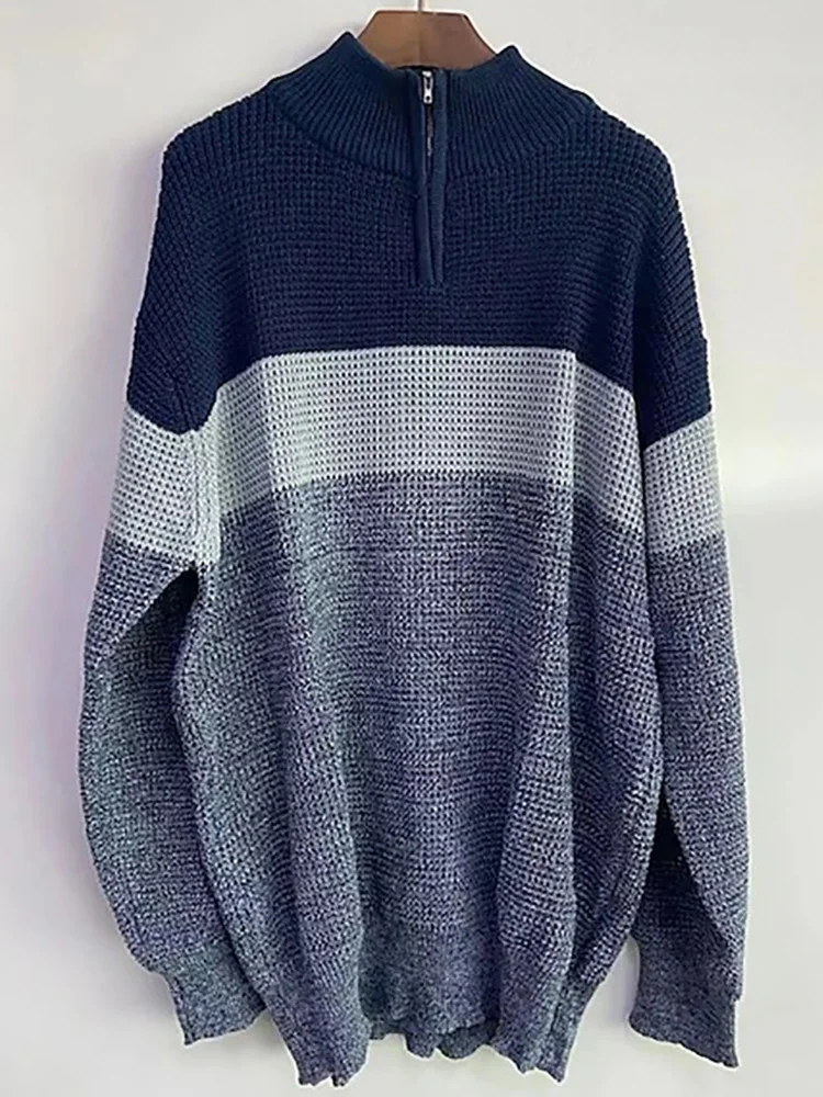 Harajuku Patchwork Print Mężczyźni Gruby Sweter Męski Dorywczo Długi Rękaw Zamek błyskawiczny Swetry Dzianina Ciepła Jesień Zima V Szyja Pulowery Top