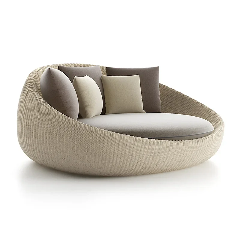 Outdoor rattan round bed, villa courtyard open-air leisure rattan chair, swimming pool creative with canopy bed shading