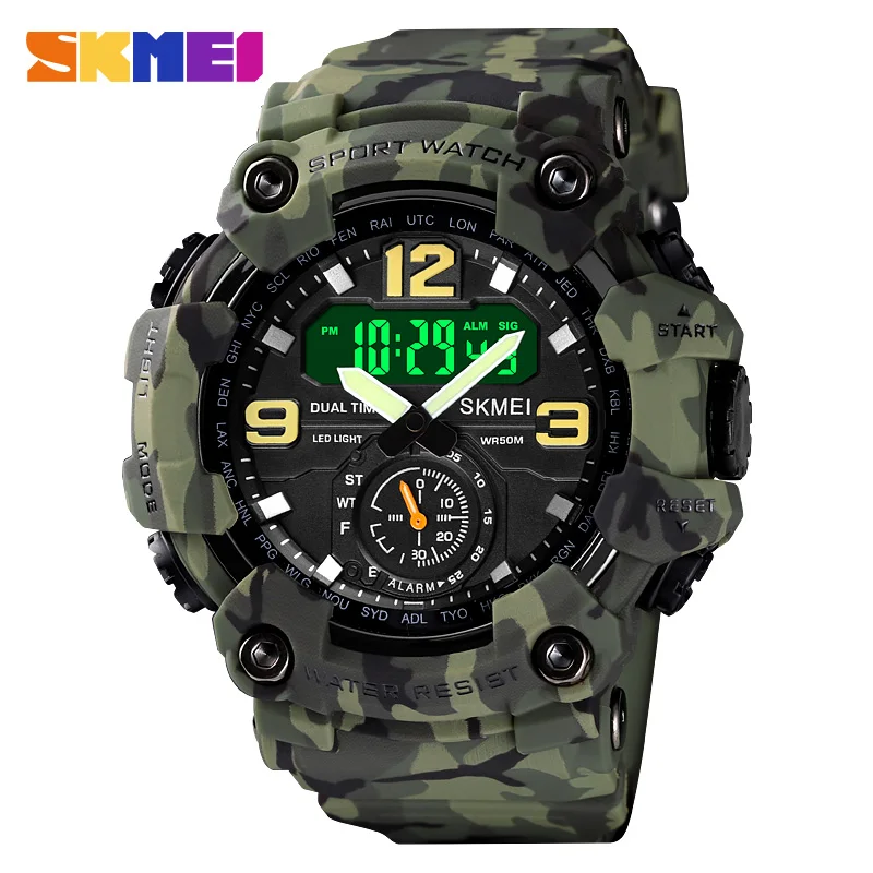 SKMEI 1637 Outdoor Sports Men's Digital Camouflage Military Multi Functional Practical Dual Display Men's Watch Reloj Hombre