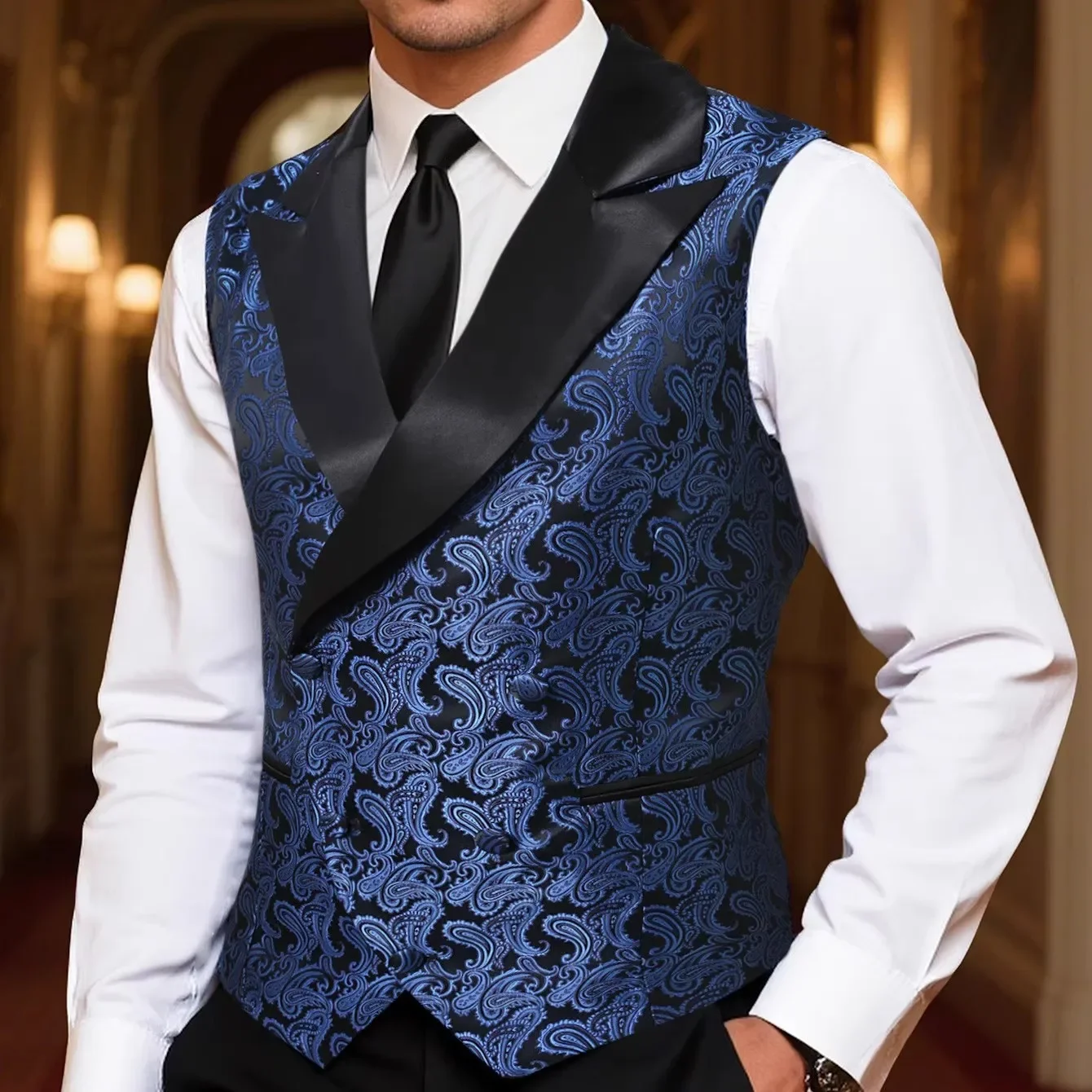 2026 Blue‌ Classic Paisley Pattern Men's Formal Vest - Stylish Fit for Tuxedo & Formal Occasions‌, European Sizes Green Vests.