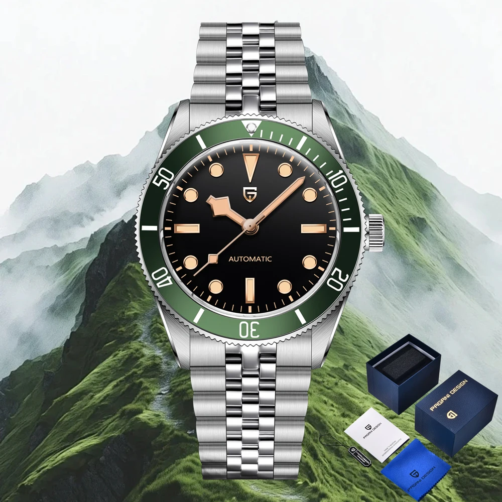 PAGANI DESIGN 2025 جديد 1812 ساعة ميكانيكية فاخرة للرجال صندوق هدايا للرجال كريستال الياقوت 42 مللي متر NH35A حركة ساعة رجالي