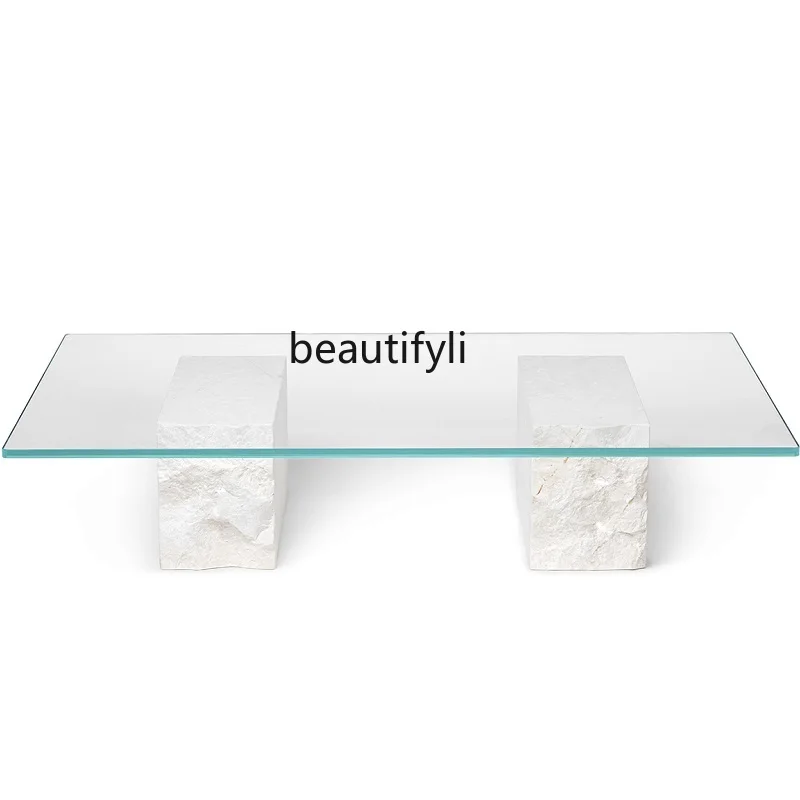 

Italian minimalist marble coffee table rectangular destruction style, personalized tempered glass coffee table