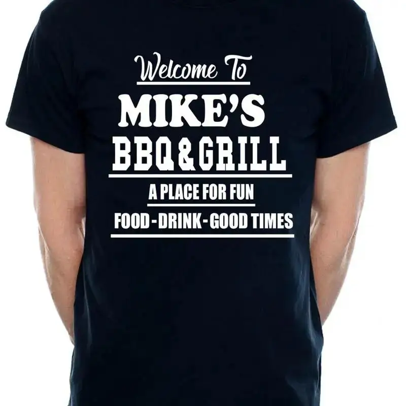 Personalised Adult TShirt Mike's BBQ & Grill Your Surname Christian Name