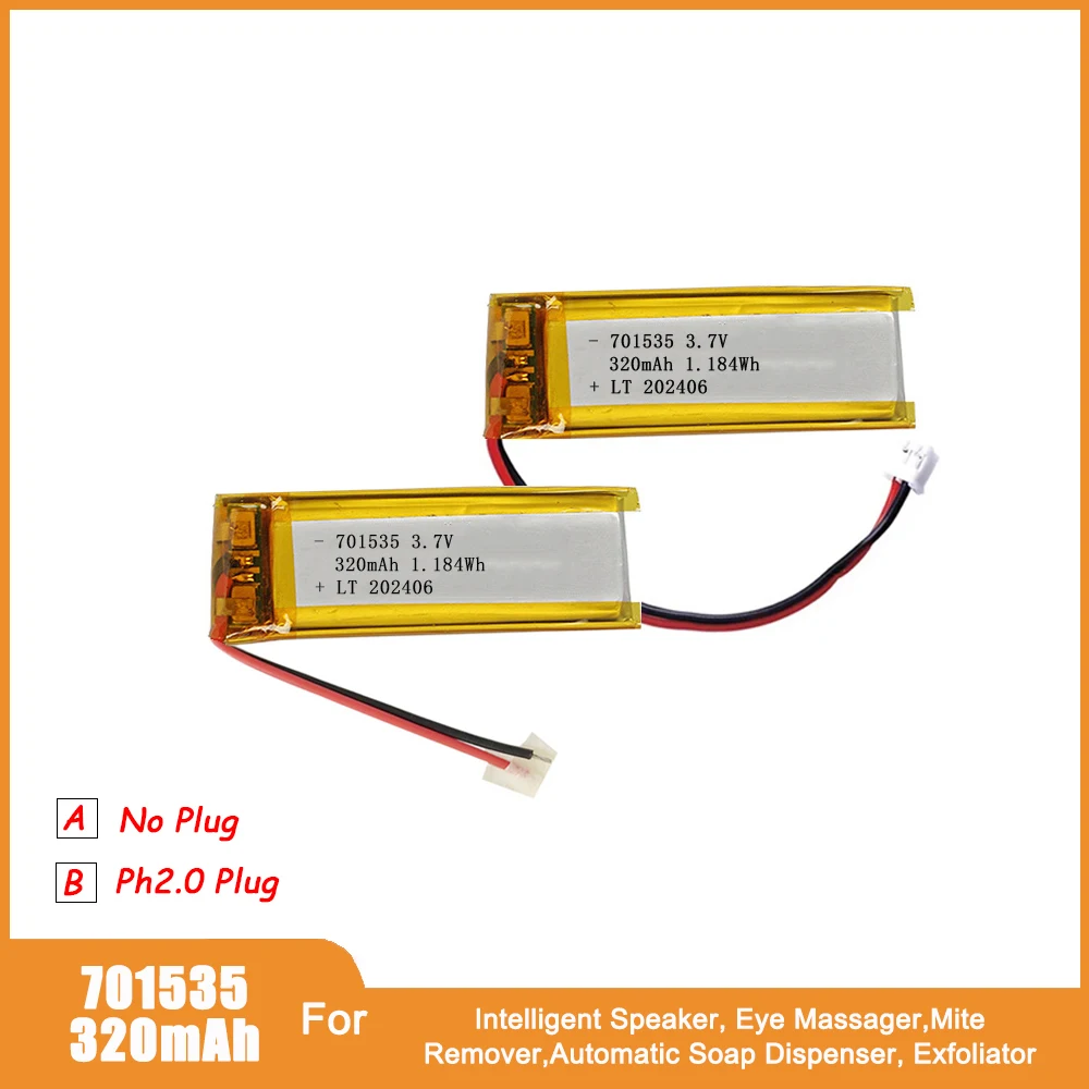 

701535 320mAh 3.7V Lithium Battery Rechargeable Lipo Batteries For GPS MP5 MP4 Intelligent Speaker Eye Massager Mite Remover