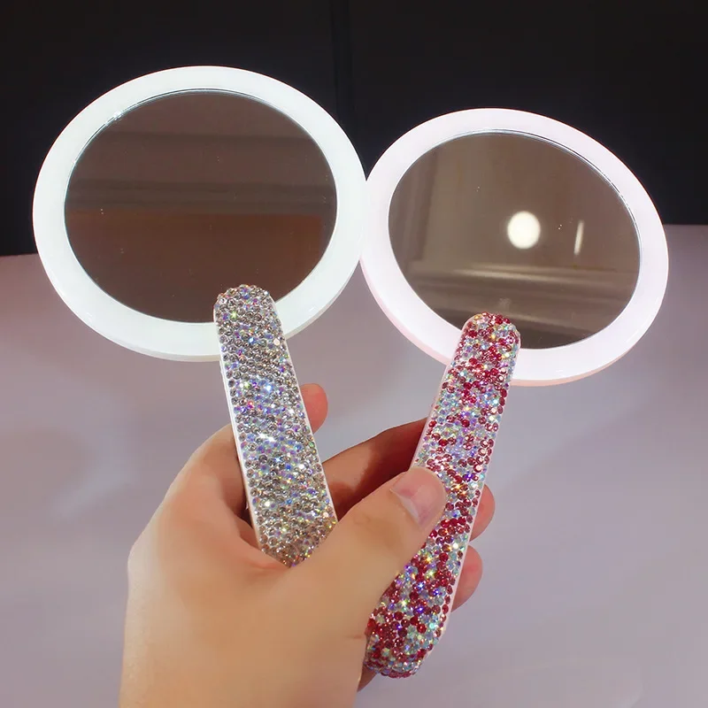 Rotatable Makeup Mirror Sparkling Diamond Handheld Portable Beauty Cosmetic Mirror Rechargeable Mirror Skin Care Tool Bling Gift