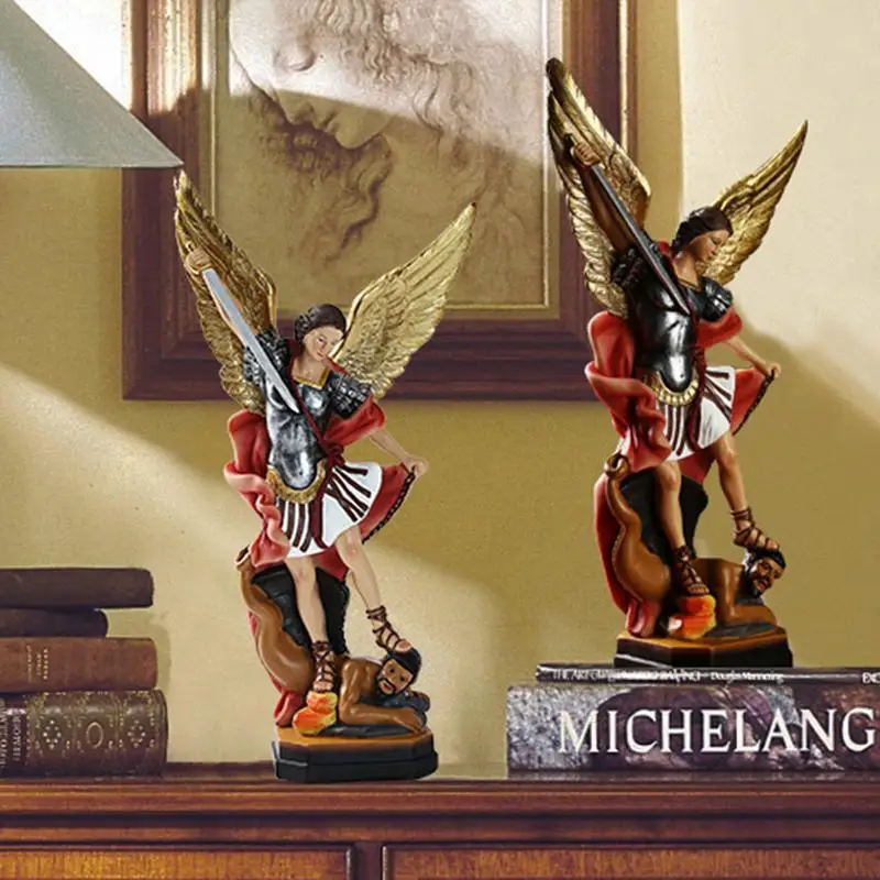 12.5in San Miguel Arcangel Statue St Michael Statue in Bronzed Resin St Michael The Archangel Defeated Dragon The Battle Angel