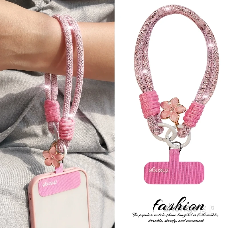 

Mesh bag flash diamond two strand simple hand rope, women's short wrist exquisite phone hanging rope, universal phone case