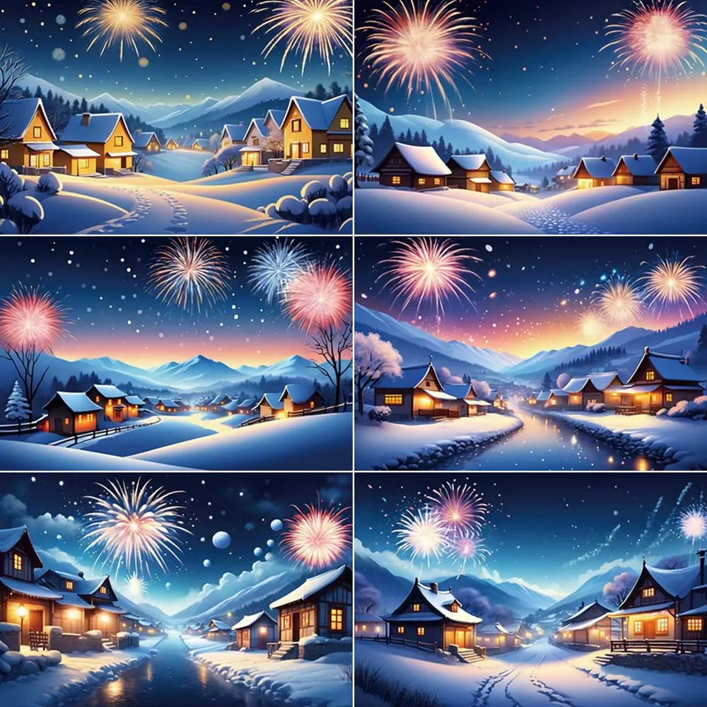 

MOON.QG Winter Christmas Village Photography Background New Year Decoration Firework Photozone Backdrop Photographic Studio Prop