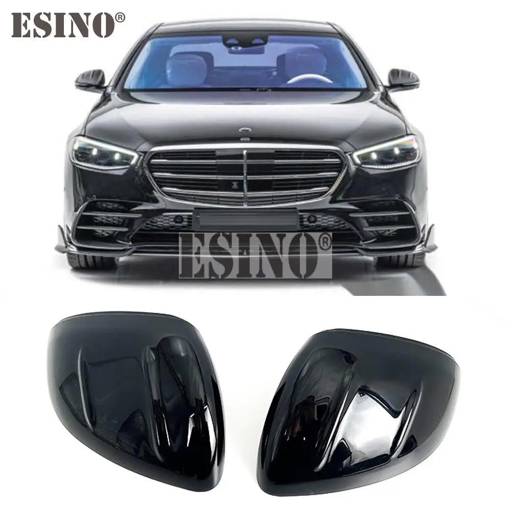 

2 x ABS Bright Black Refitted Shape Rearview Side Mirror Replacement Covers Cases Trims For Mercedes Benz W206 W223 EQE EQS S580