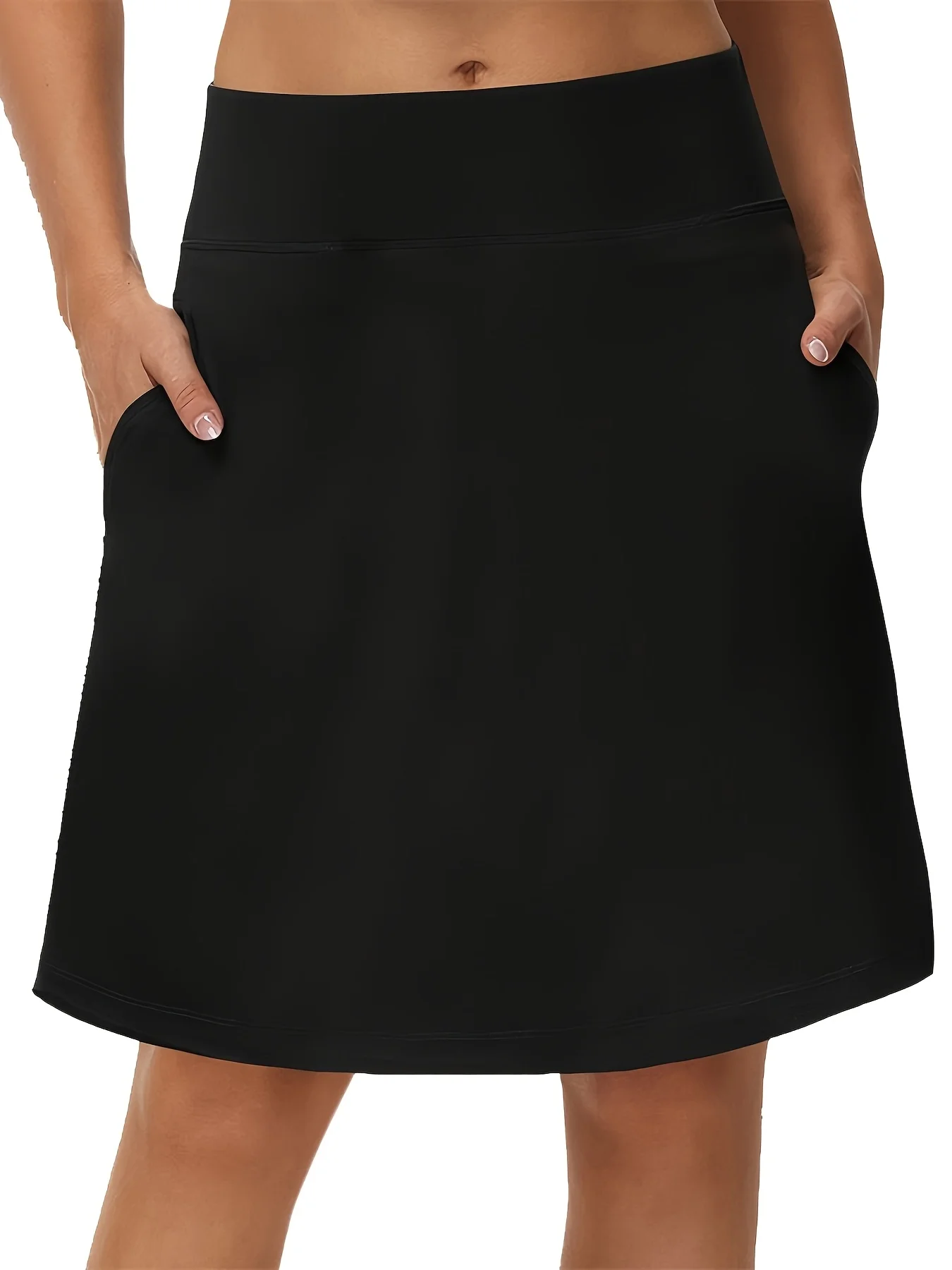Women's 2-In-1 Mid-Length Tenis Skirt Skort, High Waist Knee Length Golf Skorts with Inner Shorts Pockets, Quick Drying Sport