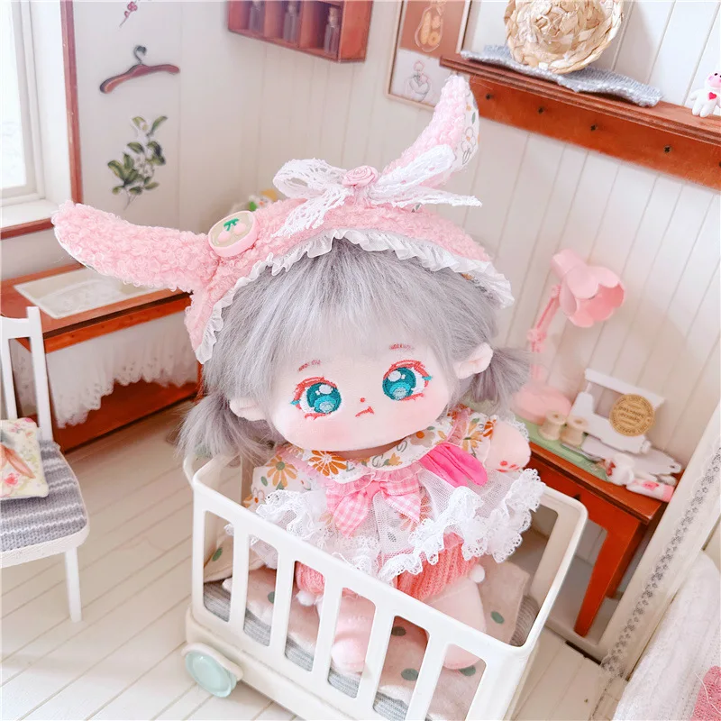 20cm lalka dziewczęca Kawaii Loliita 4 szt. Różowa koronka sukienka w kwiaty z opaską do włosów wypchana na zamówienie pluszowa lalka Anime miękka dziecięca zabawka prezent