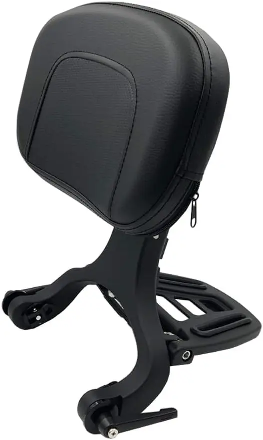 Adjustable Motorcycle Sissy Bar Backrest with Foldable Luggage Rack, Black, Compatible with Various Cruiser Bike Models