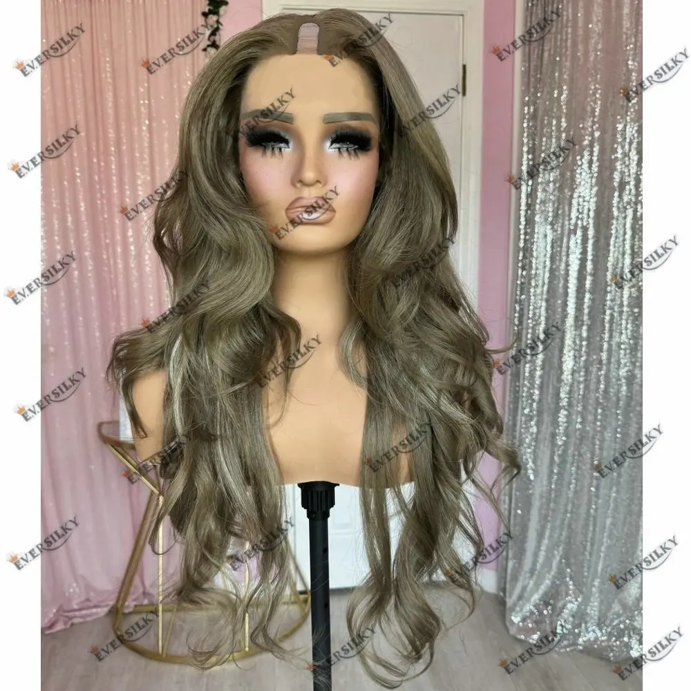 Light Cool Brown U Part Wig Human Hair Wig Slightly Curly Baby Hair V Part Wig Indian Human Hair Full Machine Made for Women