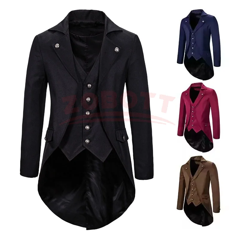 Mittelalterlicher Vintage-Frack, viktorianische Gothic-Steampunk-Kostümjacke, Blazer für Party, Cosplay, Abschlussball und Bühnenauftritte