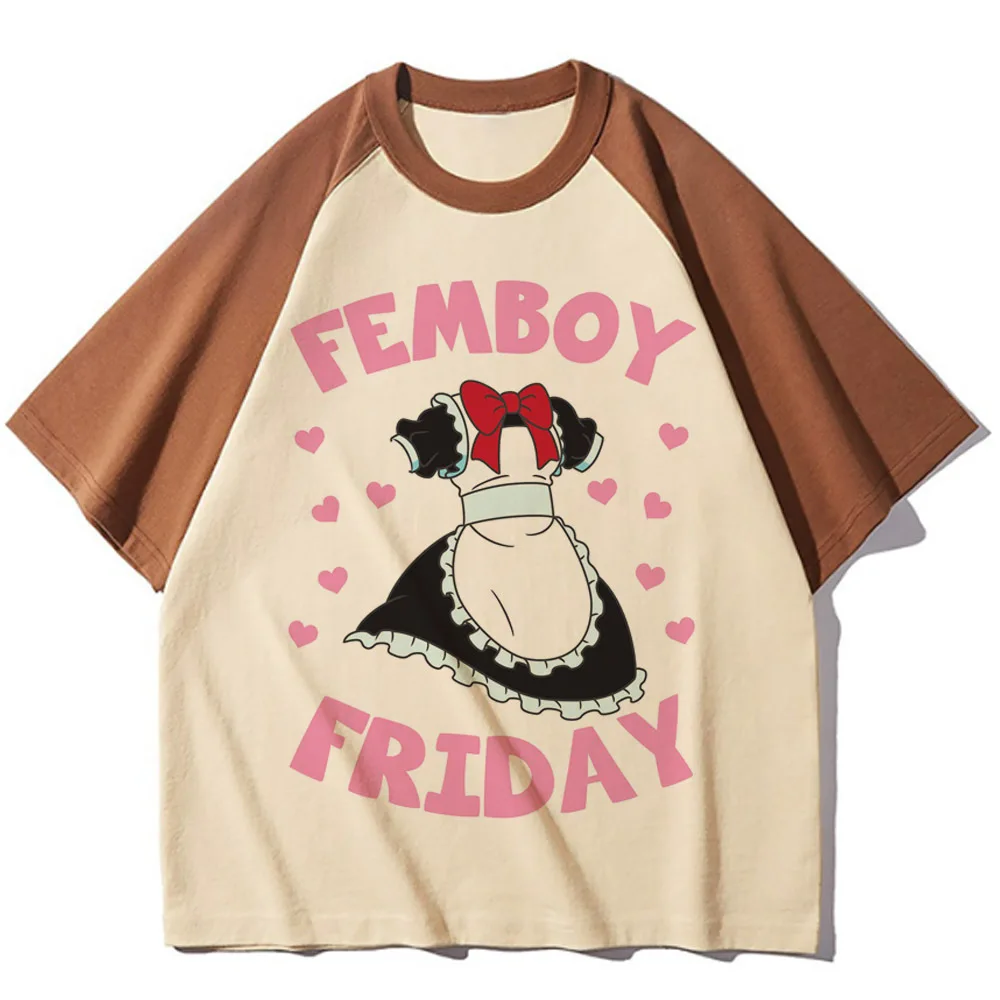 Femboy t shirt women funny manga t shirt female Japanese anime manga clothes