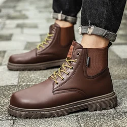 Autumn Winter Couple Leather Ankle Boots Classic Brown Work Boots For Men Comfort Anti-slip Men Outdoor Boots Botas Para Hombre