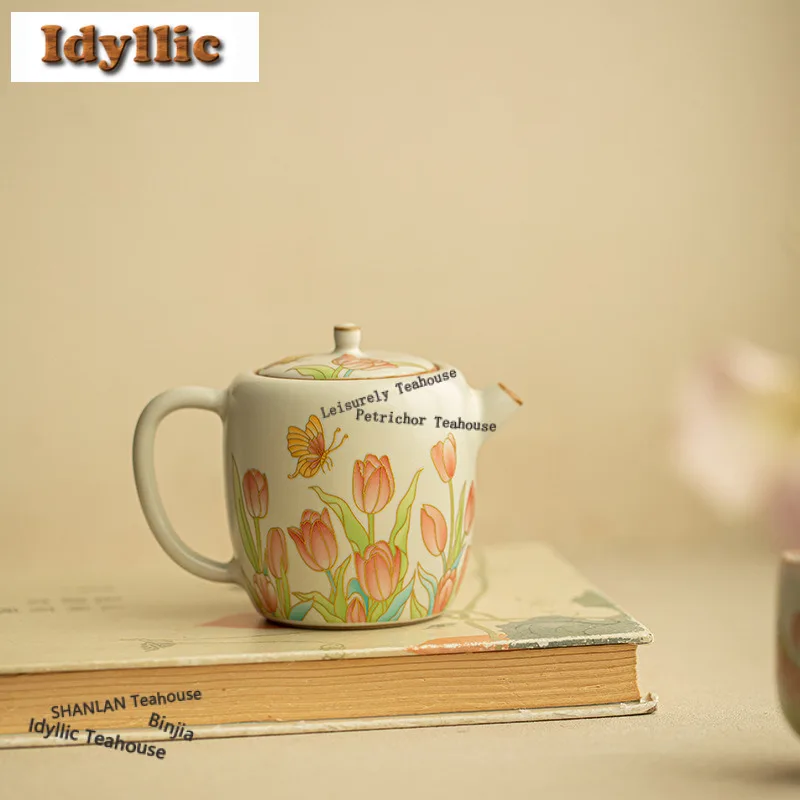 

150ml Ru Kiln Tulip Teapot Aesthetic Tea Infuser Pot Household Tea Making Kettle With Ball Hole Tea Ceremony Ornaments Supplies