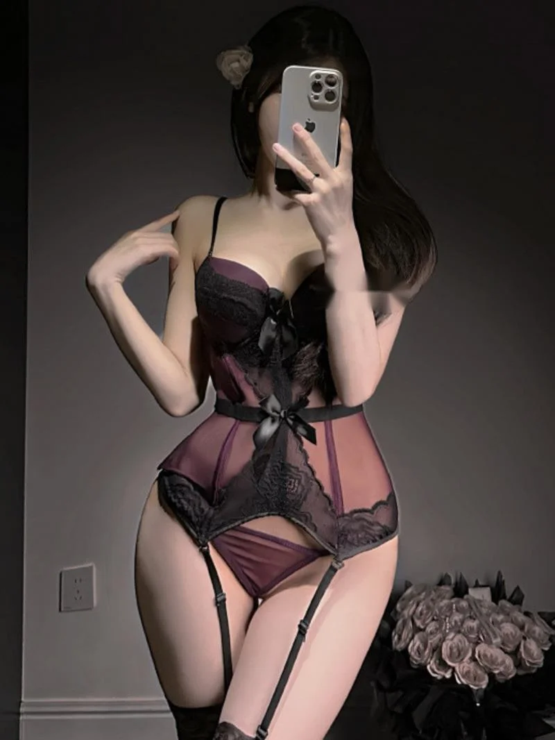 Sexy Sister Fishbone Bra Women's Bodysuits Lace Mesh Waist Backless Deep V Suspenders Sleeveless Transparent Mesh Bodysuits ENPJ