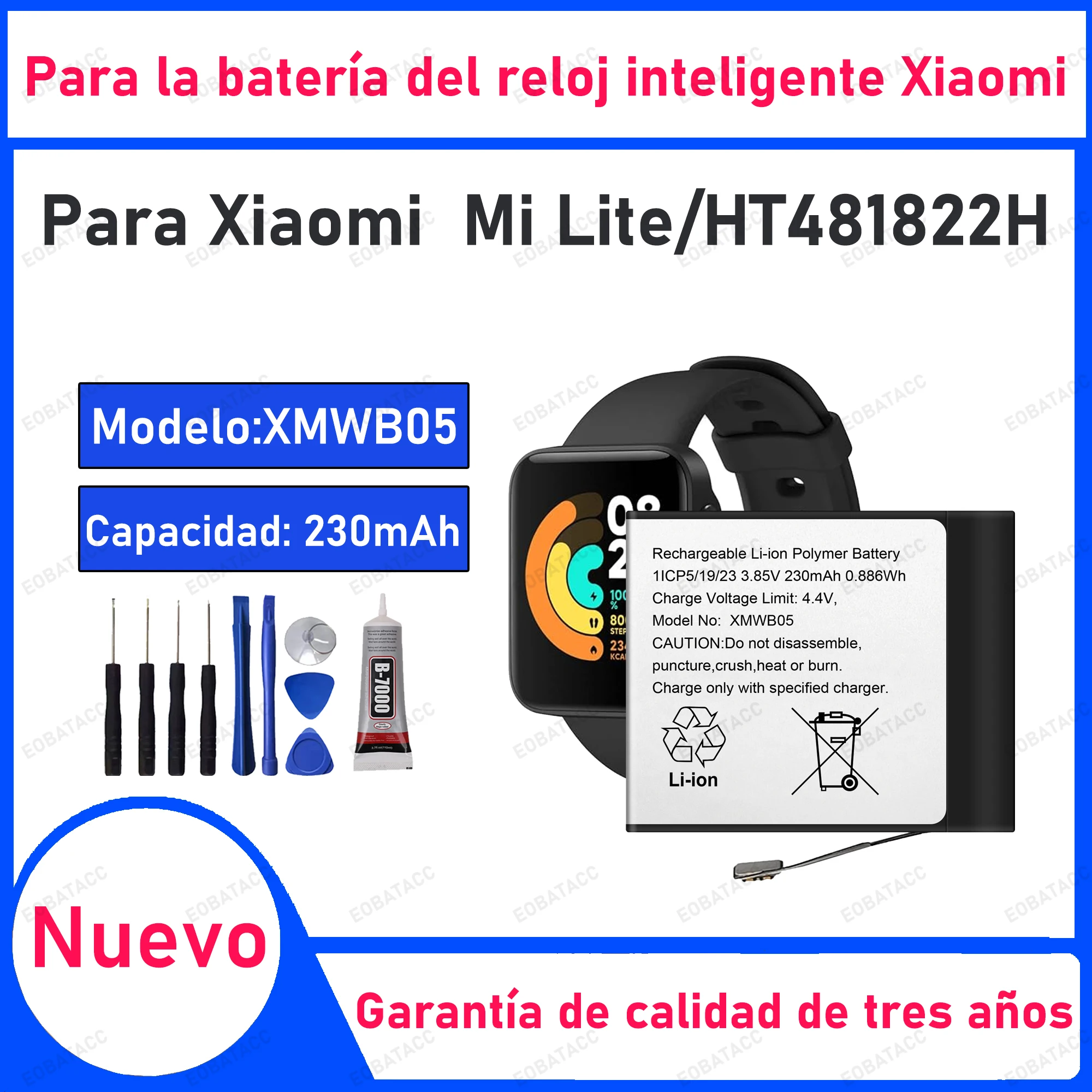 

100% New High Quanlity 230mAh XMWB05 Battery For Xiaomi Mi Watch Lite Smart Watch HT481822H 481822 Batteria+ Free Tools