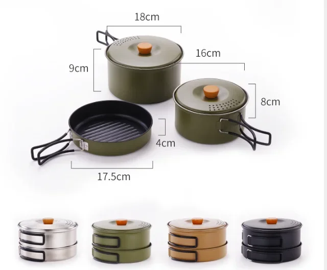 Ensemble d'ustensiles de cuisine de camping à revêtement antiadhésif noir pour 3 personnes, camping de voyage, escalade, activités de plein air décontractées, escalade sur glace