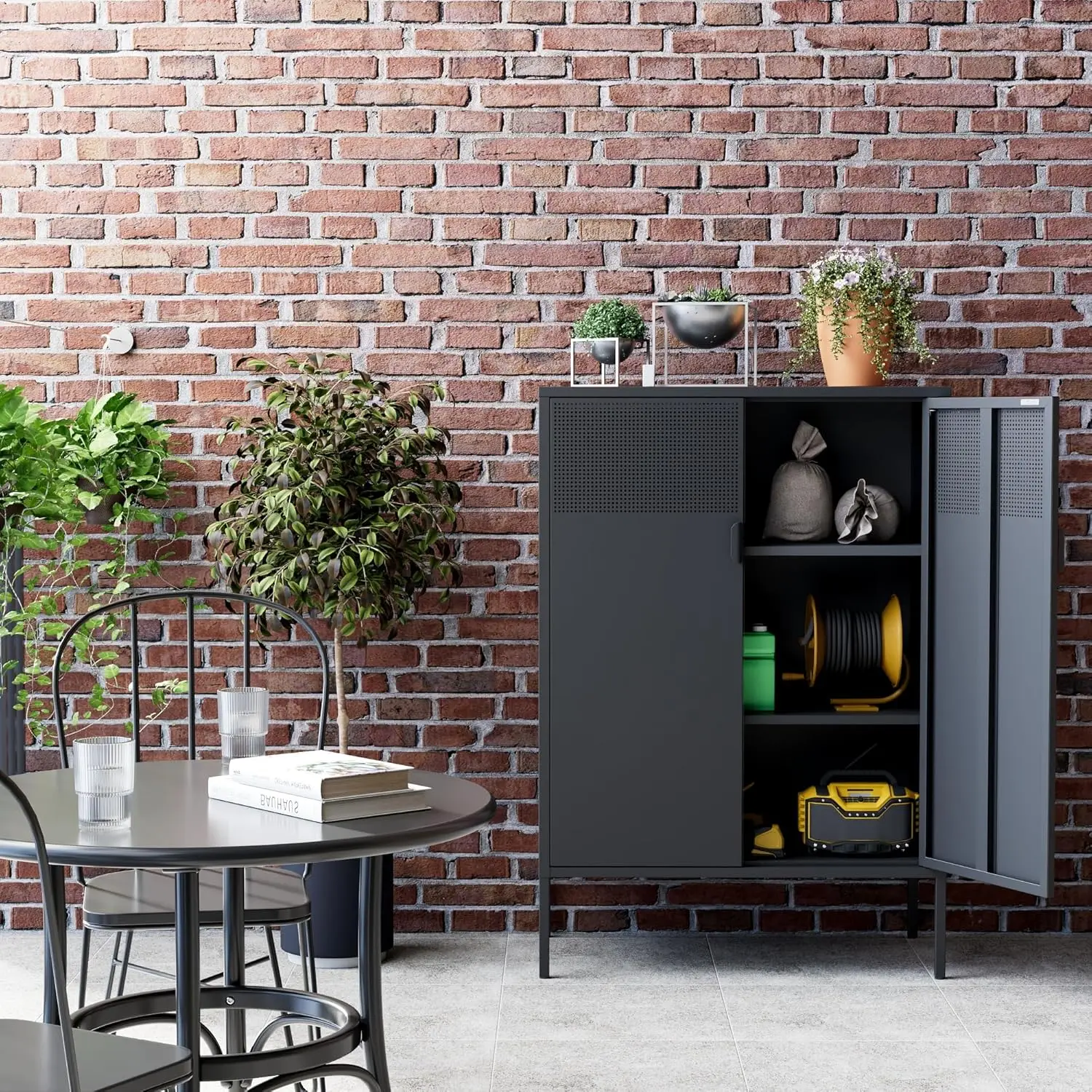 Черный металлический 3-х уровневый шкаф для хранения с полками, стальной шкафчик для дома, офиса, кухни, кафе-бара