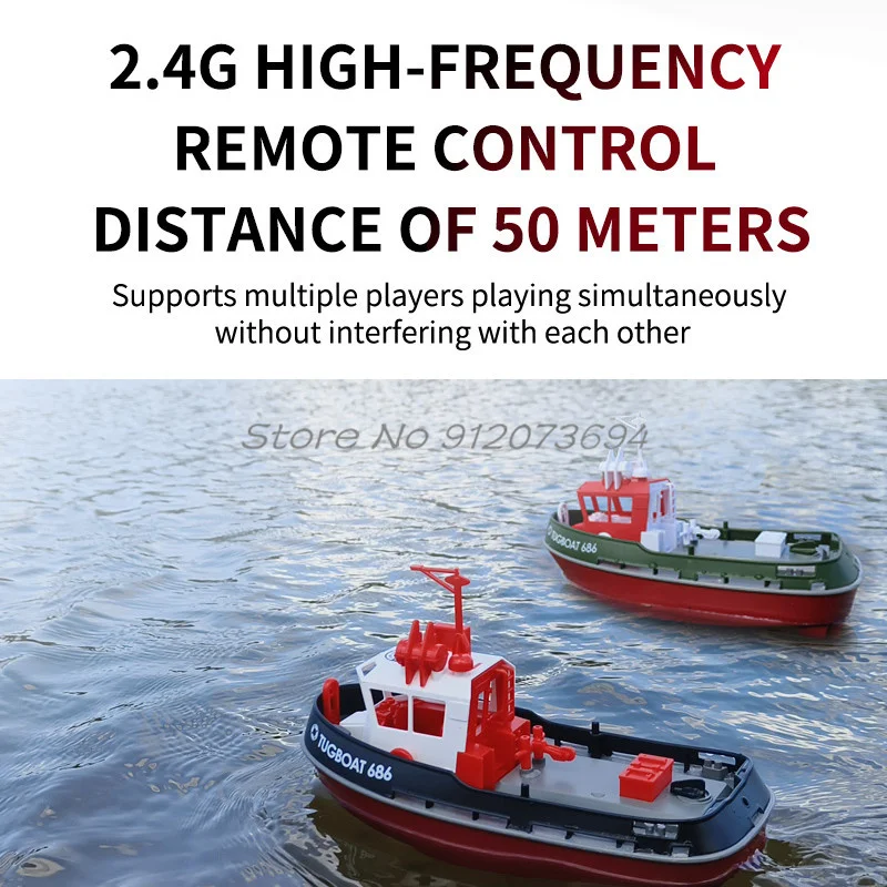 1:72 Simulation Scale Electric Control Boat 2.4G 15Min  Dual Motor Power Seal Waterproof Anti Collision Fuselage RC Boat Tugboat