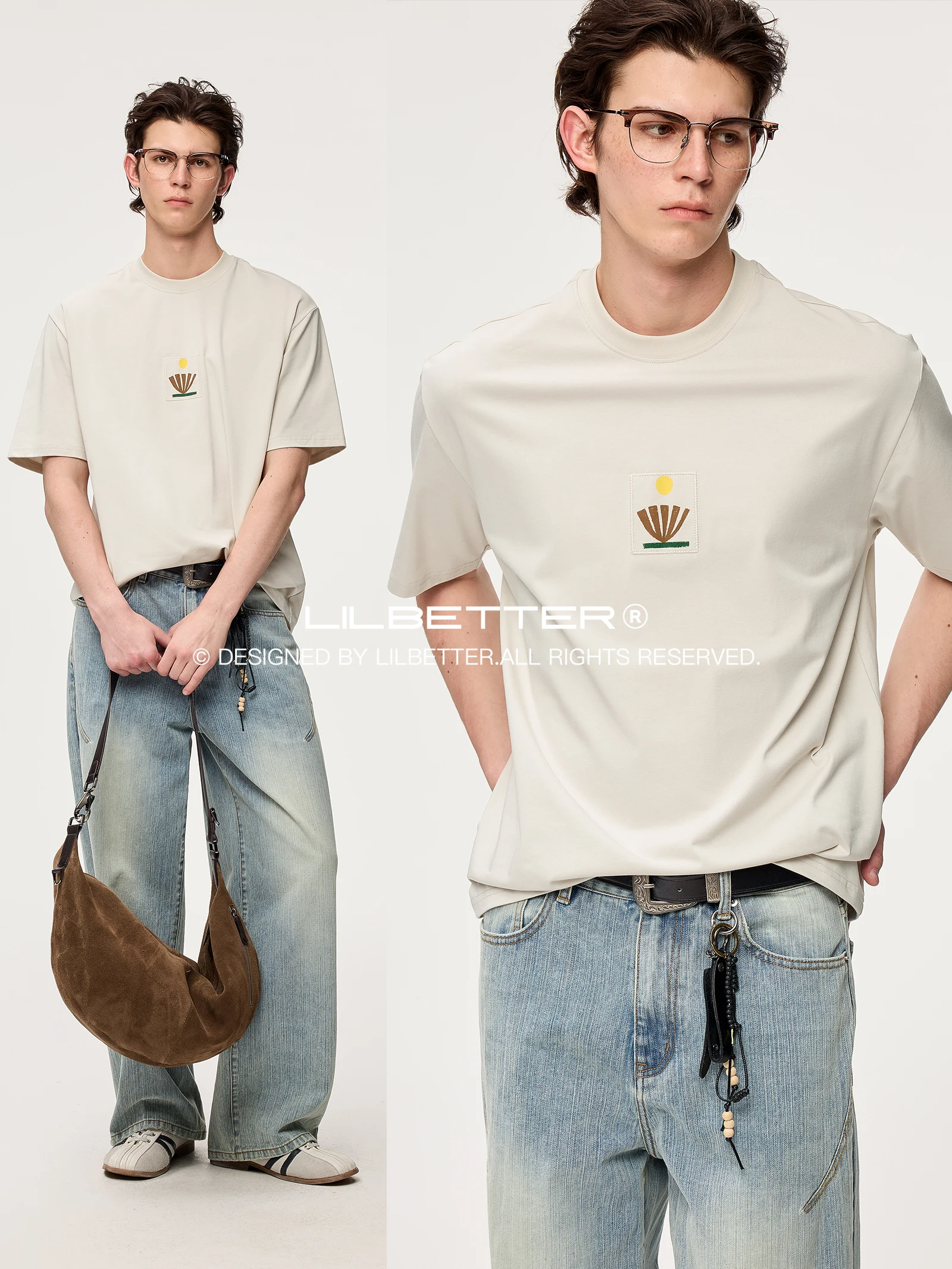 Lilbetter Original Abstract Landscape Embroidery T-Shirt Short Sleeve Casual Fashion Summer Cotton Polyester Blend Tee