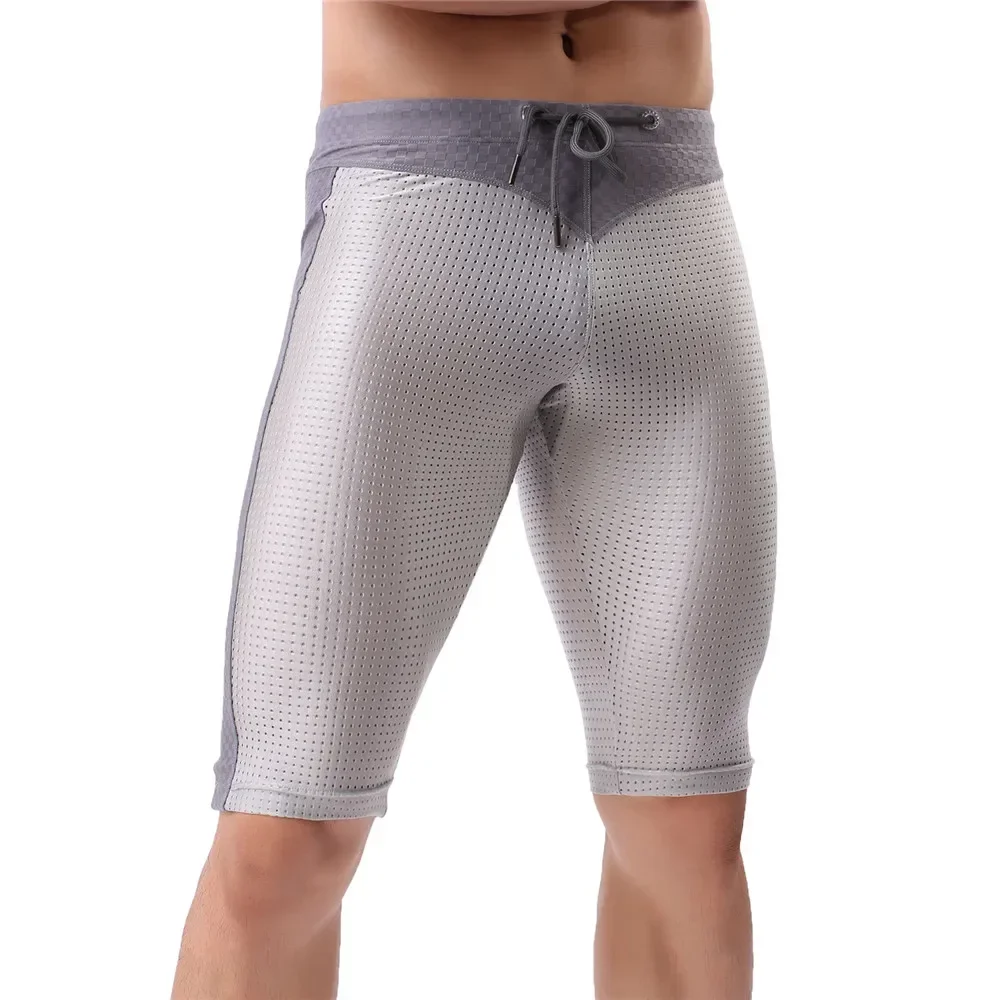 Nylon-Netz-Knielange Sportshorts für Herren Fitness Fünf-Punkt-Sport-Boxershorts Atmungsaktive Lauf- und Radfahrshorts mit Schlanker Passform und Langen Beinen