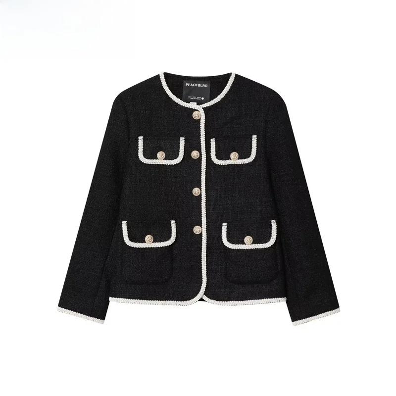 

ZBZR Spring New Women's Faion Colion Color ket round Ne Circle Fce Coat Ele Sle Long Sve Commute Wear