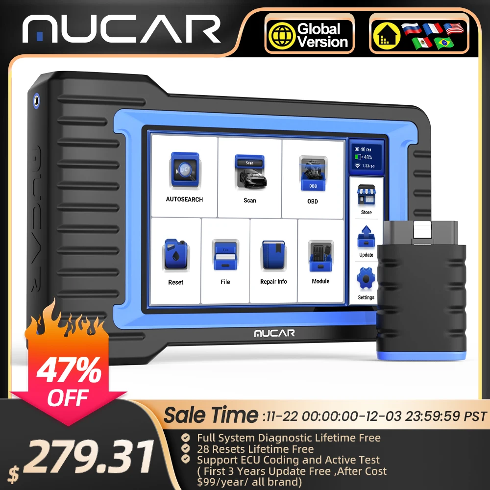 MUCAR VO7S/ VO7 OBD2 Scanner Bi-directional Control ECU Coding Automotive Scanner Full System 28 Reset Car Diagnostic Tools 2024