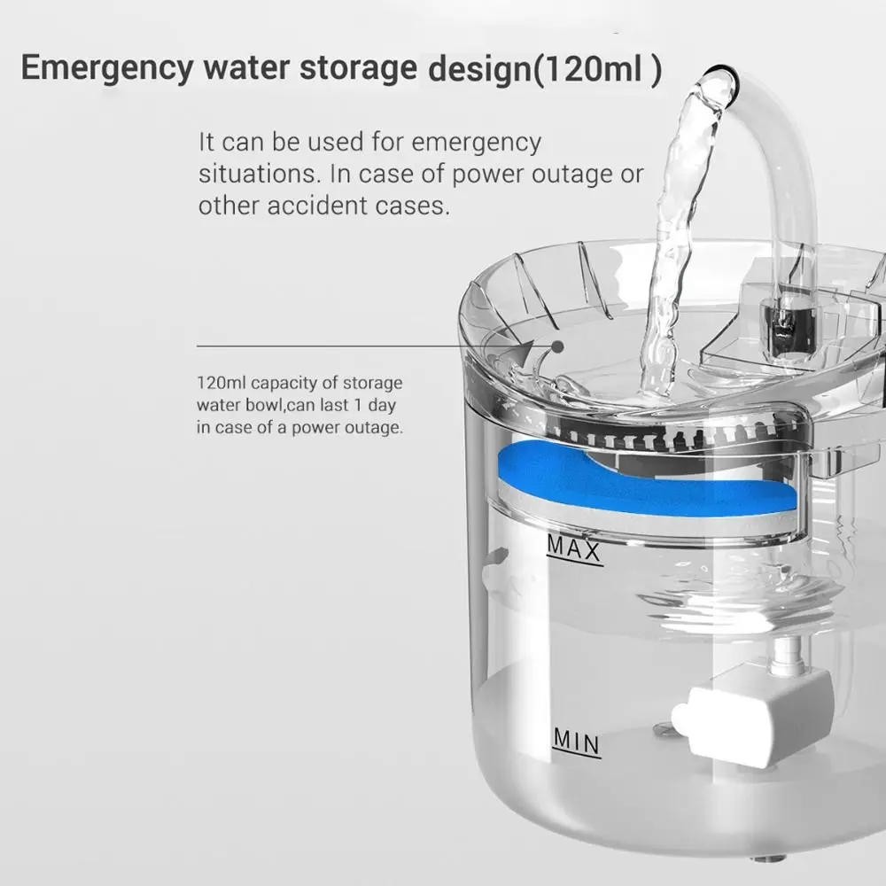 1.8L Large Capacity Cat Water Fountain Transparent USB Powered Pet Water Feeder Recirculate Filtering Removable Water Dispenser