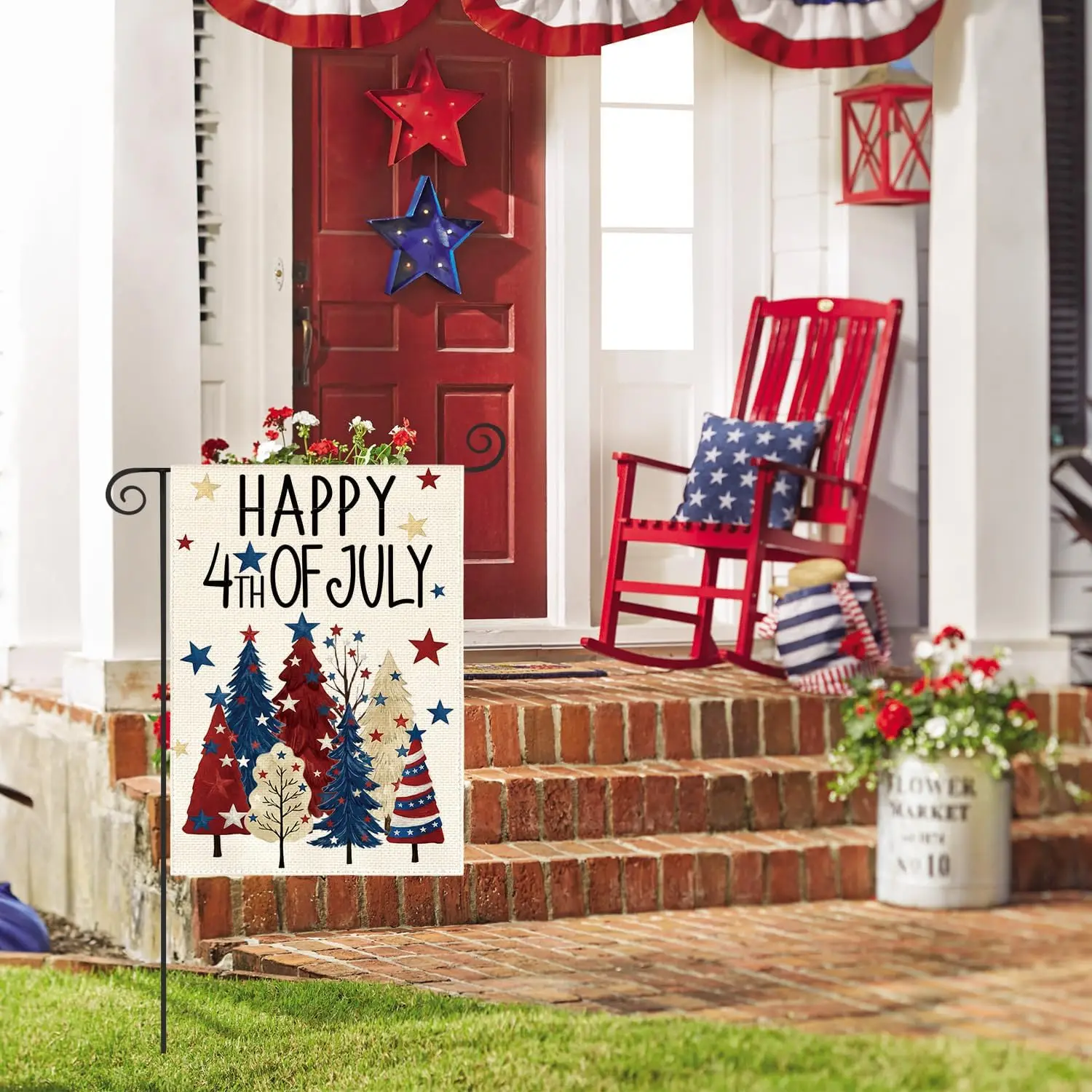 AVOIN colorlife Happy 4th of July Trees Garden Flag 12x18 Inch Double Sided Outside, Memorial Day Patriotic Stars Yard Outdo uui