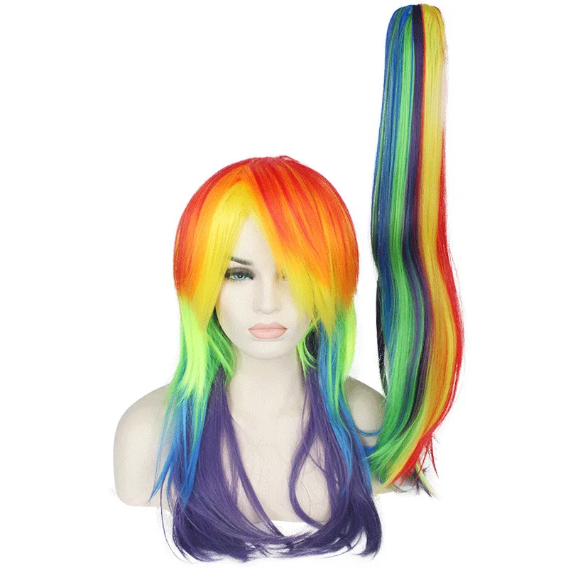 Ultraviolets Synthétiques avec Queue de Cheval pour Femme, Longs, Droits, Colorés, Convient pour les Fêtes d'Halloween, Jeux de Rôle, 26 Pouces