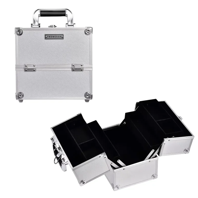 Portable Aluminum Makeup Organizer 4 Tray Lockable Beauty Storage Box Professional Artist Train Case Large Capacity Cosmetic