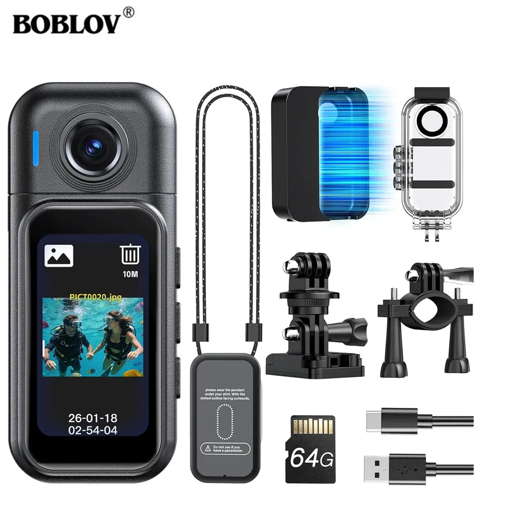 BOBLOV W3 Mini Body Camera Waterproof Wearable Camera Smart Touch Screen 7 Hours Recording Recorder Magnetic Clip for Vlogging