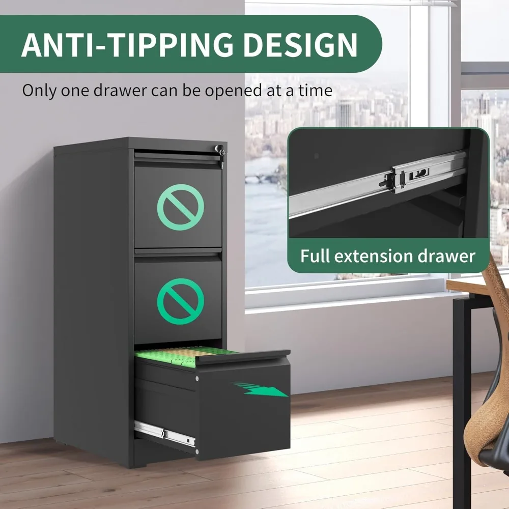 Heavy Duty Steel Vertical File Cabinet with Lock for Home Office, Ideal for Hanging Letters, Legal Size Documents Storage