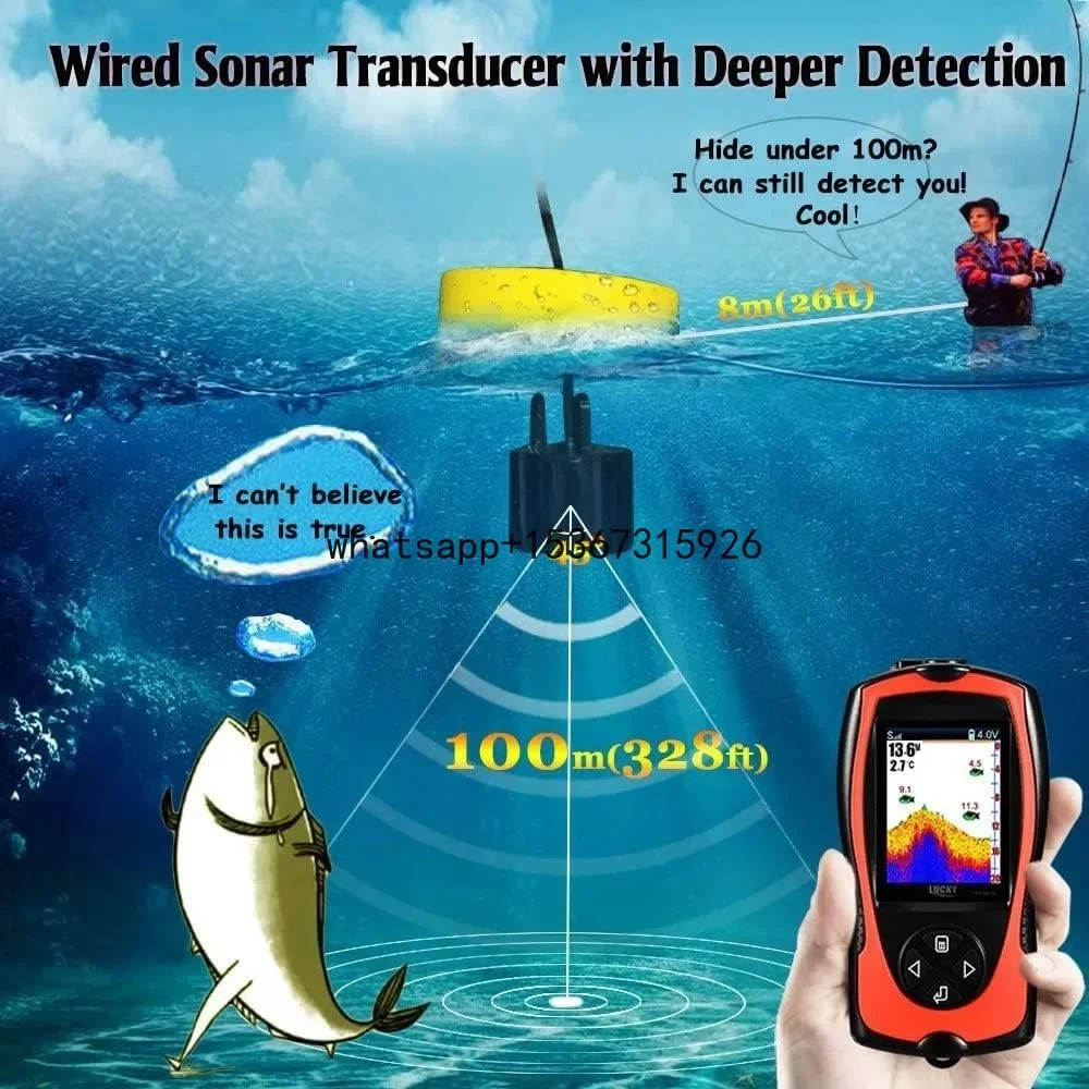 Portable Fish Finder Handheld Kayak Fish Finders Wired Fish Depth Finder Sonar Sensor Transducer for Boat Fishing Sea Fishing