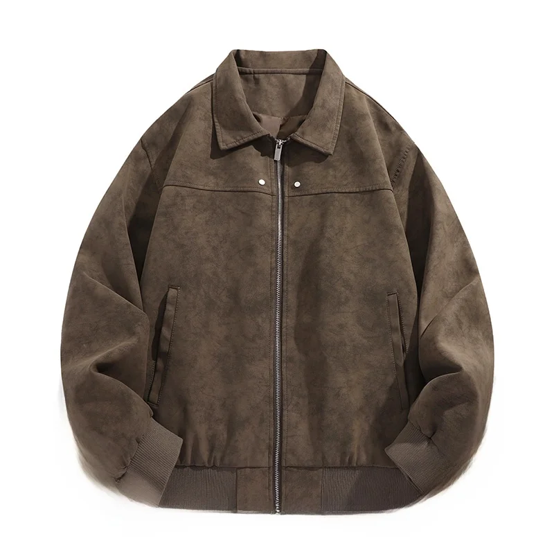 

Новая модная замшевая мужская куртка 2025 года в американском ретро-стиле для пар, осенне-зимняя одежда, стандартная длина, дизайн с воротником-стойкой
