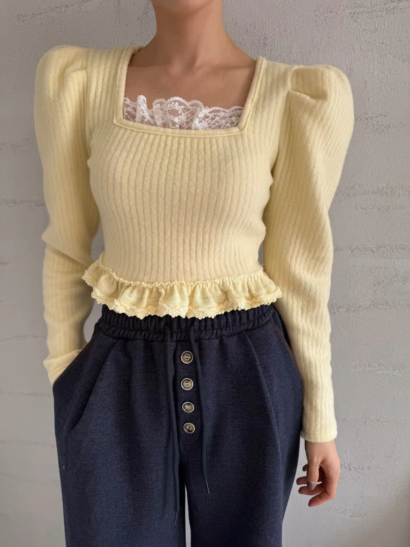 Camiseta antienvejecimiento con empalme de encaje y cuello cuadrado para mujer, Top adelgazante Faion con Base ortopédica, novedad de primavera y otoño, versátil