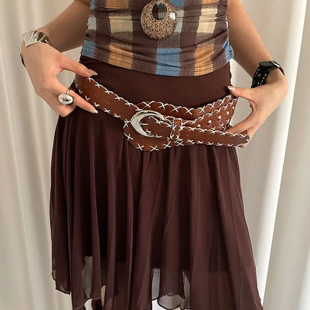 

Vintage Korean Women's Belt Gothic Coffee Wide Waist Belt Y2k Punk Dress Jeans Belt Ladies/Girls