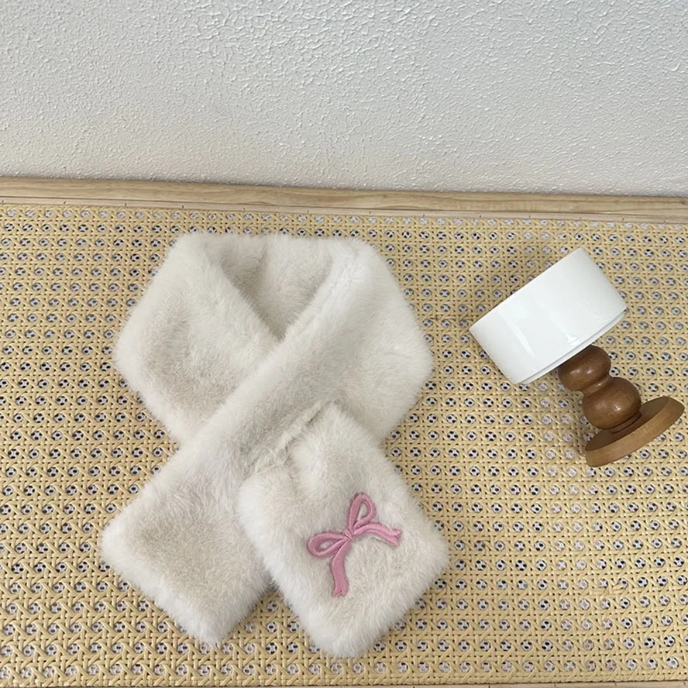 Fashion Solid Color Bowknot Scarf Casual Korean Style Kids Plush Scarf Warm Windproof Anti-Cold Neckerchief Outdoor