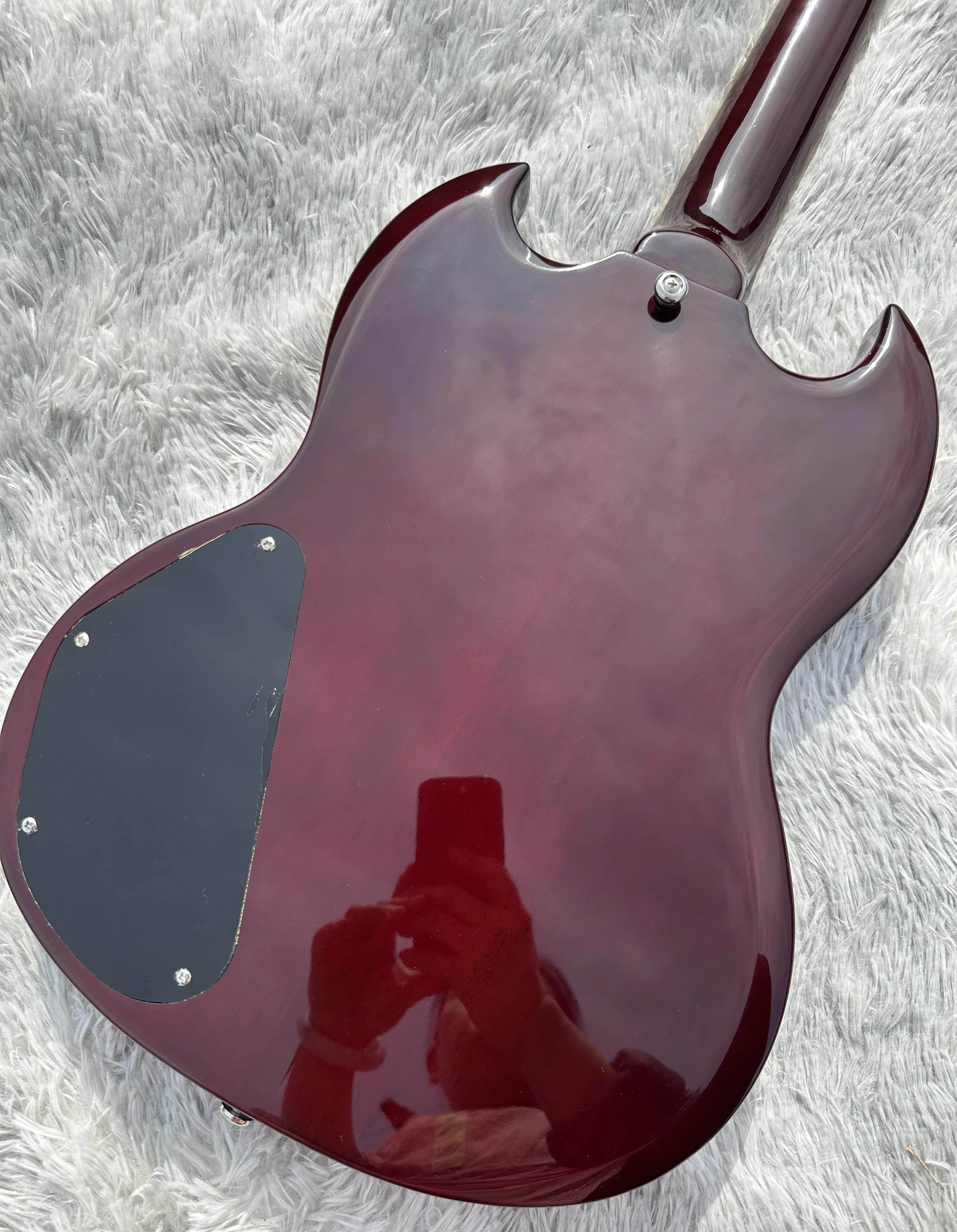 SG electric guitar, custom signature lightning inlaid fingerboard, dark red, silver accessories, quick shipping