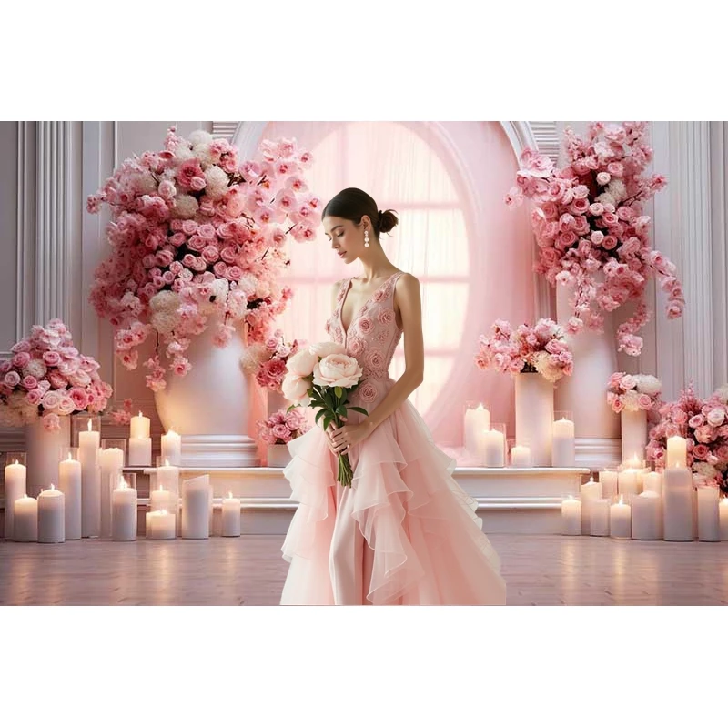 MOON.QG Flower Curtain Arch Door Frame Photography Backdrop Floral Drapes Wedding Birthday Photozone Background Pink White Walls