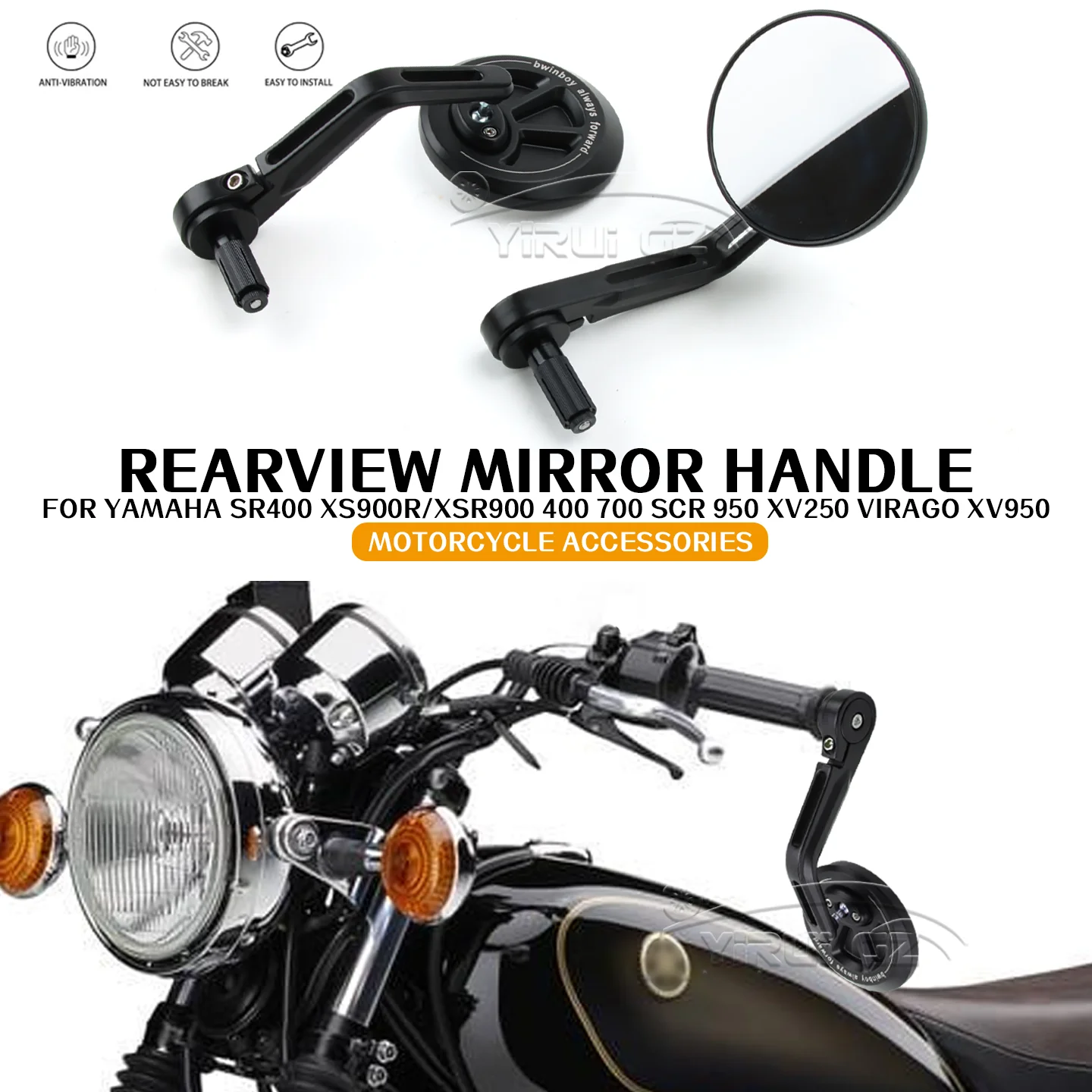 

Motorcycle Rearview Handlebar Rearview Mirrors Side Mirrors FOR YAMAHA XV250 Virago XV950 SR400 XS900R/XSR900 XSR400 700 SCR 950