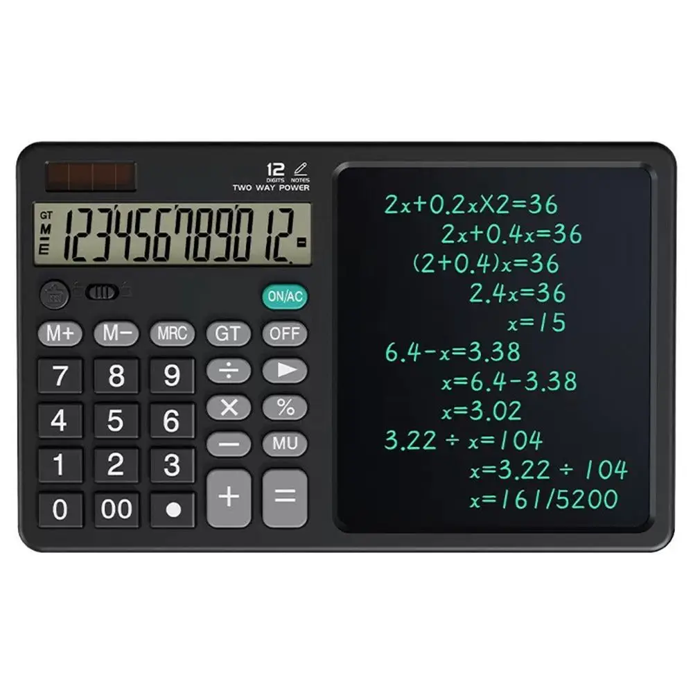 12 Digits 2in1 Calculator Solar Power with Writing Pad Standard Function Calculator Dual Stylus Pen 6 inch Calculator LCD Tablet