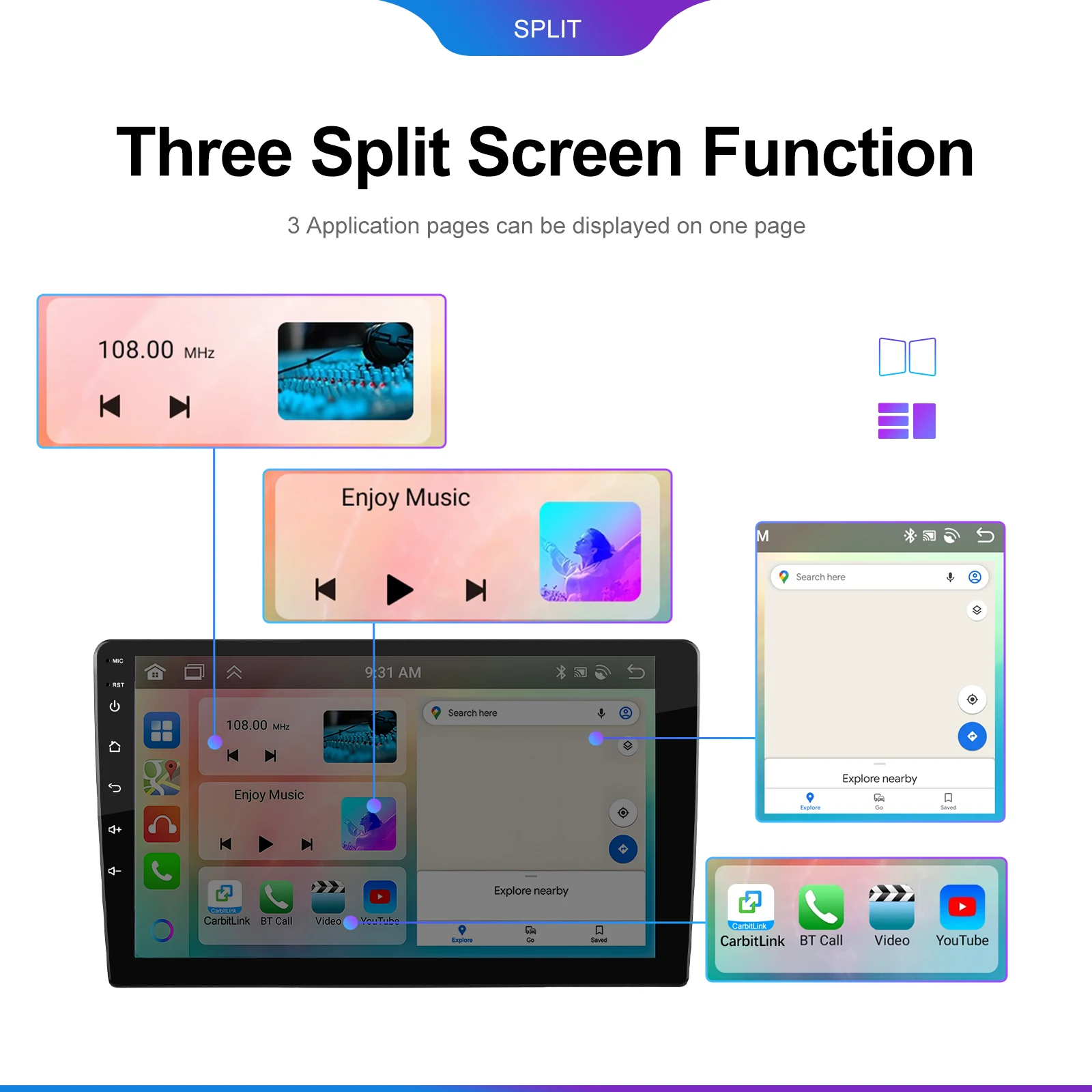 Camecho 4 + 64G راديو السيارة الاندورويد 2 Din Autoradio اللاسلكية Carplay مشغل وسائط متعددة العالمي 7 / 9 /10 بوصة ستيريو تلقائي GPS واي فاي #4