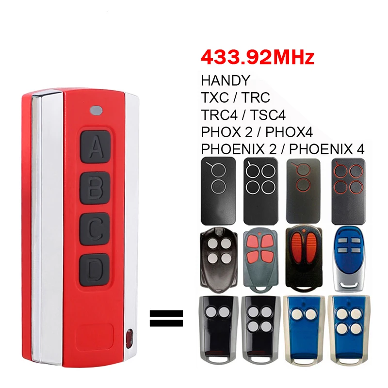 For PHOENIX2 PHOENIX4 PHOX2  PHOX4 TRC4 TSC4 TXC TRC HANDY Garage Door Remote Control 433.92MHz Rolling Code Gate Remote Control