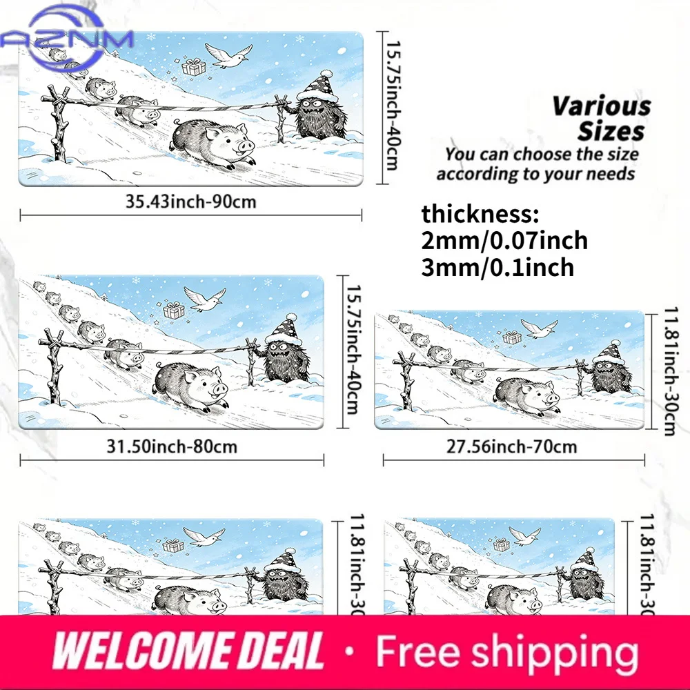 

Cartoon Pig Sledding Winter Snow Yeti Bird Gift Non-Slip Large Gaming Mouse Pad Multi-Size Optional
