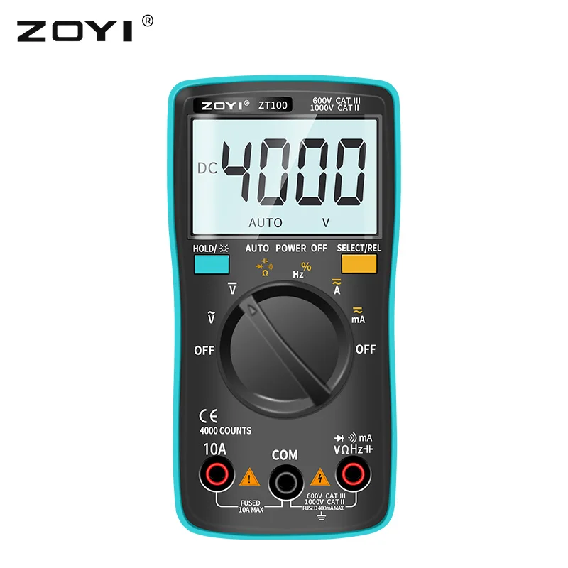 Digital Multimeter ZT100 4000 counts DC/AC Voltage Current Capacitance Hz Diode Ohm tester Ammeter Voltmeter Backlight
